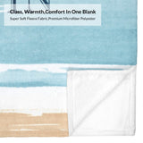 Blue beach flannel blanket, watercolor design. Soft microfiber polyester for sofa, bed. Class, Warmth, Comfort in one blank.
