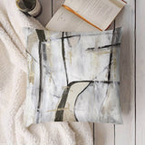 Abstract art plush pillow cover on sherpa throw. Soft neutral tones, perfect for sofa or couch.