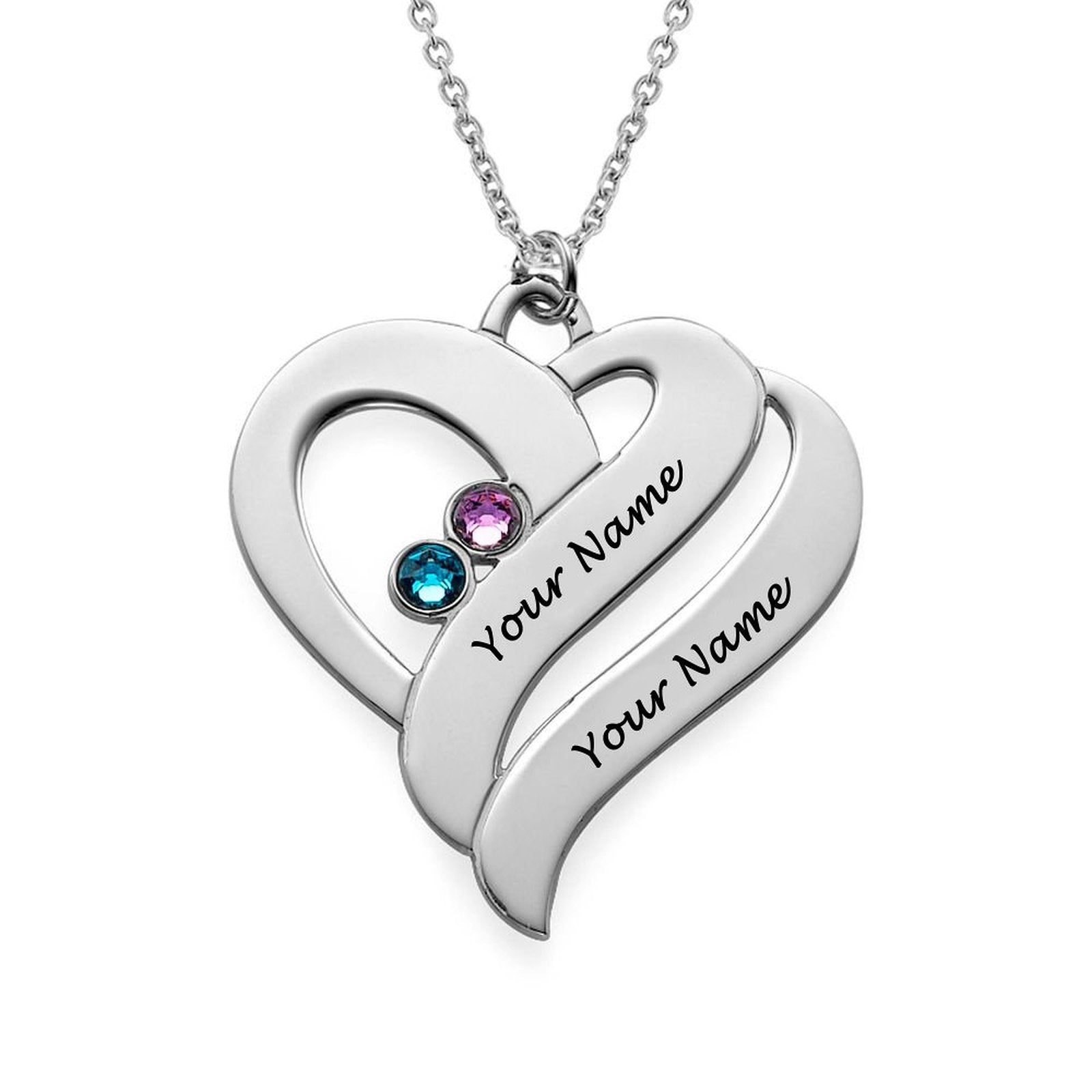 Sterling silver personalized name necklace with birthstones, a perfect gift for her