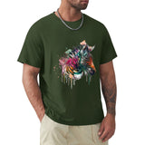 Green cotton t-shirt with watercolor zebra design for men. MyArtsyGift classic tee.