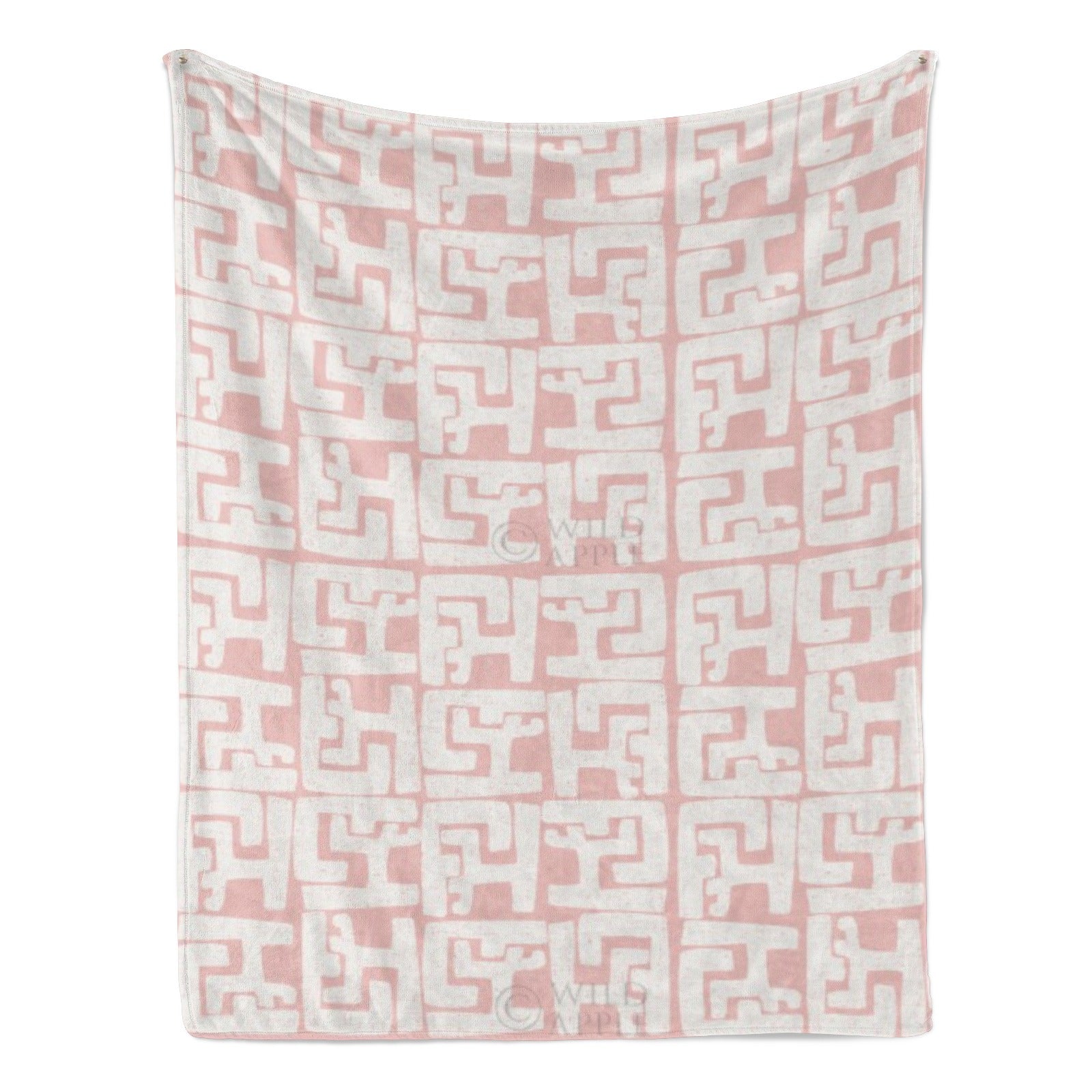 Blush and white geometric flannel blanket, soft and cozy, perfect for indoor and outdoor use