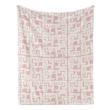 Blush and white geometric flannel blanket, soft and cozy, perfect for indoor and outdoor use