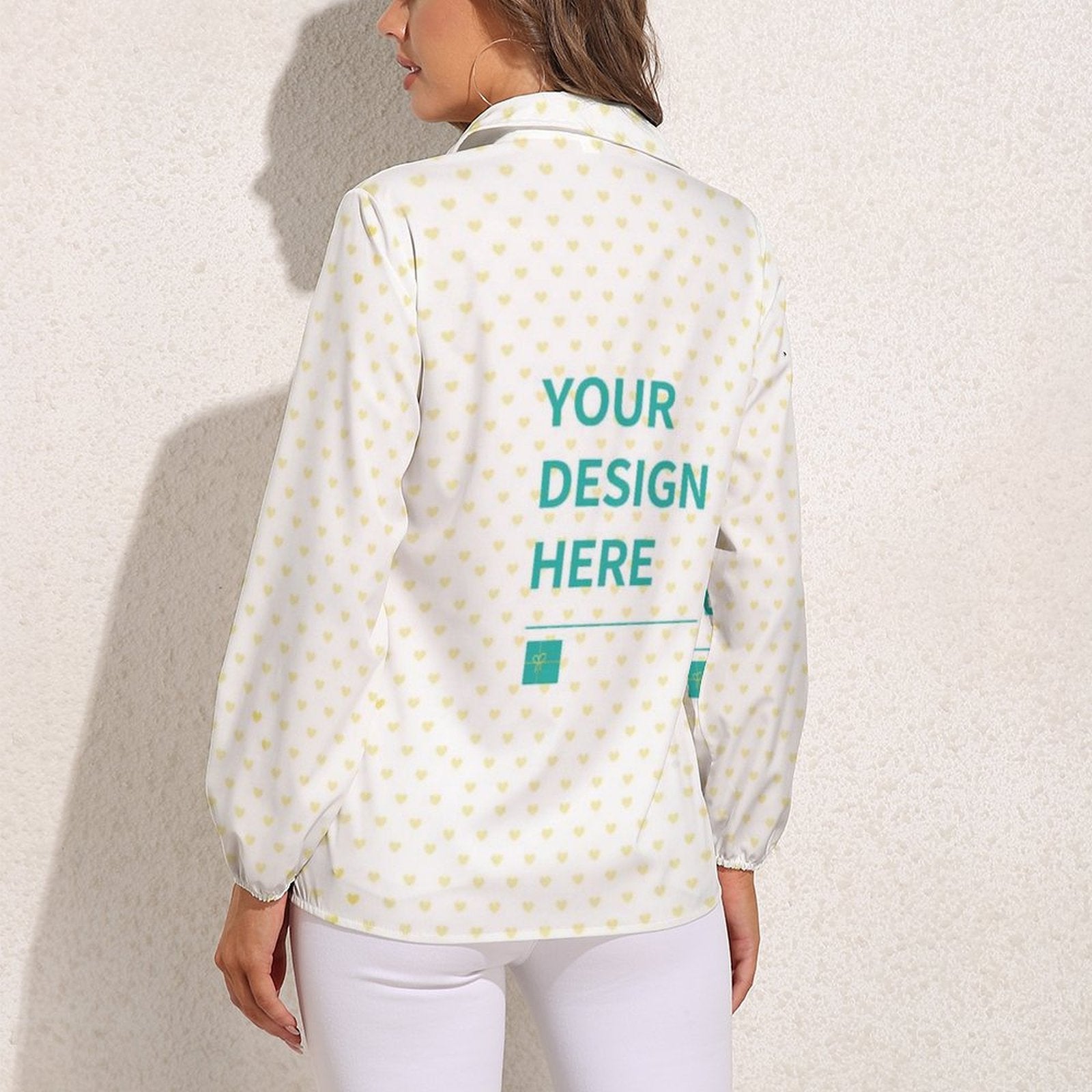 Customizable women's vintage long sleeve top with heart pattern - YOUR DESIGN HERE