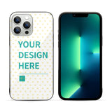 Custom iPhone 13 case with personalized design area. Glass + TPU material. Scratch-resistant cover.
