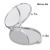 Silver compact mirror with 1x and 2x magnification, perfect portable makeup mirror gift