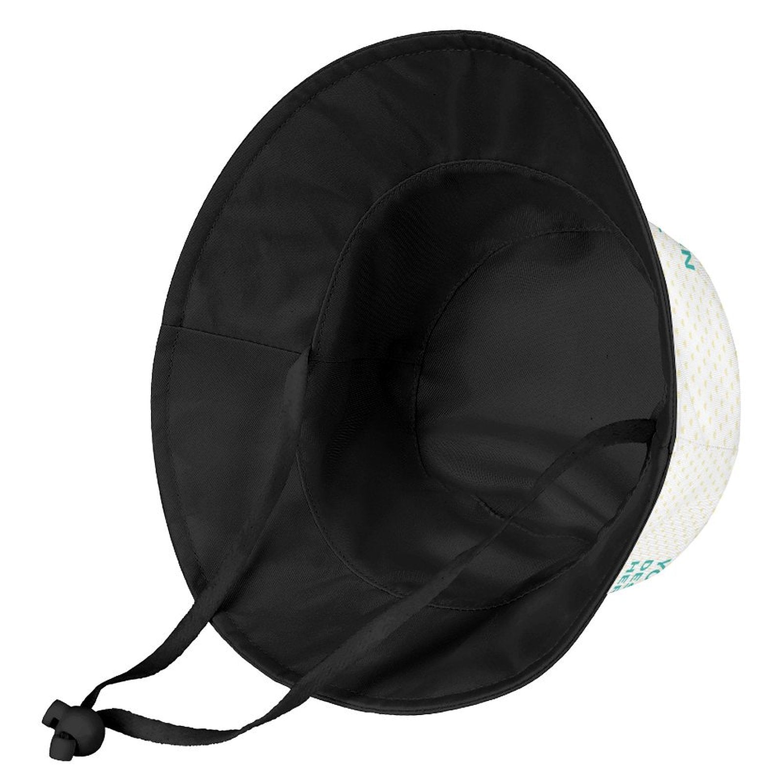 Black baby sunhat with drawstring, perfect for sun protection. Shop personalized baby hats at MyArtsyGift.