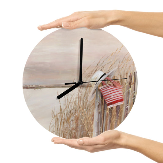 Modern beach scene MDF wall clock, decor for living room, kitchen, office. Coastal artwork design.