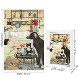 1000-piece wooden jigsaw puzzle featuring a cat and dog tea party scene, perfect for family game nights.