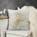 Luxury soft fluffy decorative pillow cover, gold burst design on white background, for sofa, couch and living room.