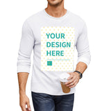 White long sleeve custom t-shirt for men with "YOUR DESIGN HERE" design, personalized gift at MyArtsyGift.com