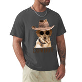 Men's dark gray short sleeve t-shirt with a Cowboy dog graphic, perfect for casual wear; breathable cotton fabric.