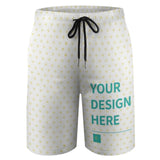 Customizable kids swim trunks with your design. White shorts with yellow heart pattern.