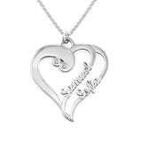 Personalized silver heart necklace with custom names Samuel & Sofia, perfect gift for women