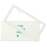 Customizable license plate with heart pattern and frame. Perfect personalized gift with 'YOUR DESIGN HERE'.