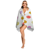 Personalized microfiber beach towel with colorful polka dots for beach or pool use from MyArtsyGift