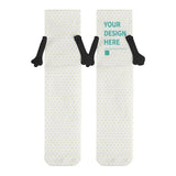 Custom holding hands magnetic socks. White socks with Your Design Here text, perfect gift for couples and friends.