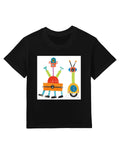 Kids' short sleeve T-shirt with robot design, made in USA, black cotton tee for boys and girls.