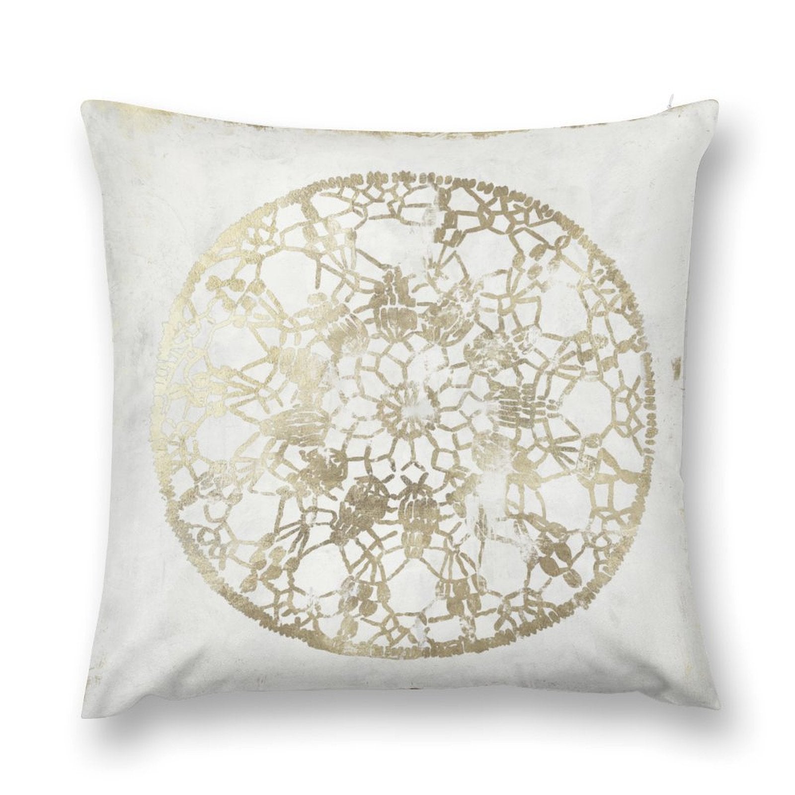 Luxury soft fluffy throw pillow cover, white and gold decorative pattern, sofa pillow