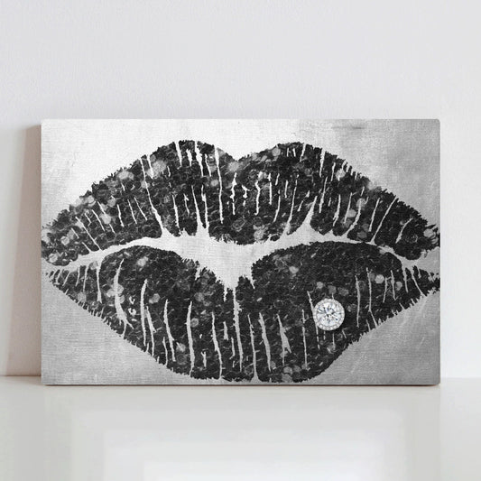 Dark kiss canvas print with diamond ring, made in USA, perfect for home decor and art lovers.