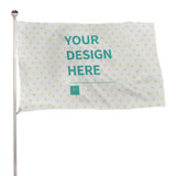 Custom flag with 'YOUR DESIGN HERE' on white, heart pattern, outdoor decor, polyester material.