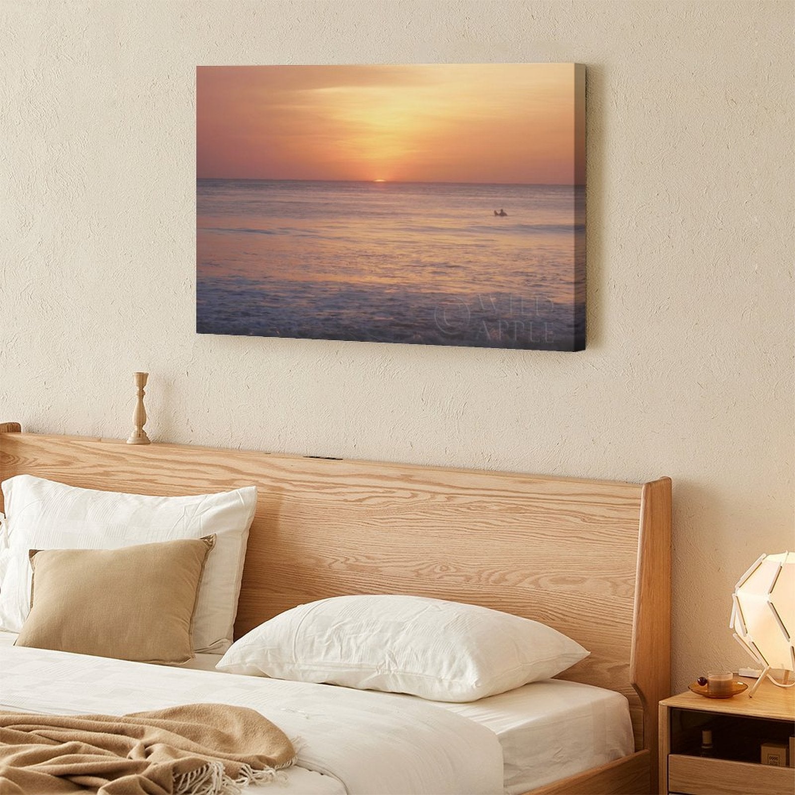 Sunset canvas print with ocean view. High-density canvas wall art for bedroom decor. By Wild Apple