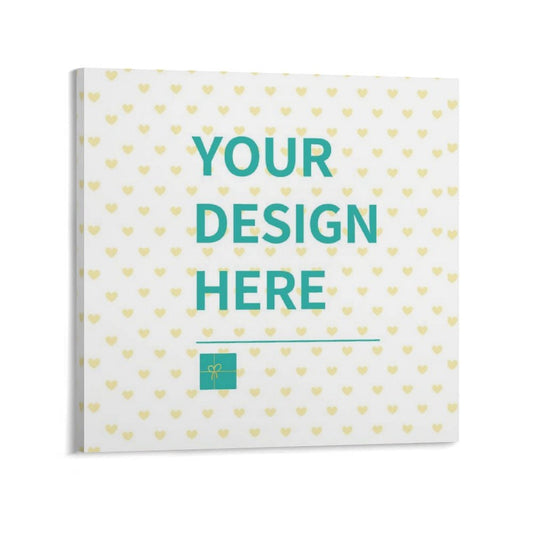 Custom canvas print with your design, personalized wall art for living room, featuring text, heart pattern, and gift icon.