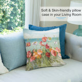 Poppy pillow cover in living room; soft short plush material; watercolor art for MyArtsyGift.com