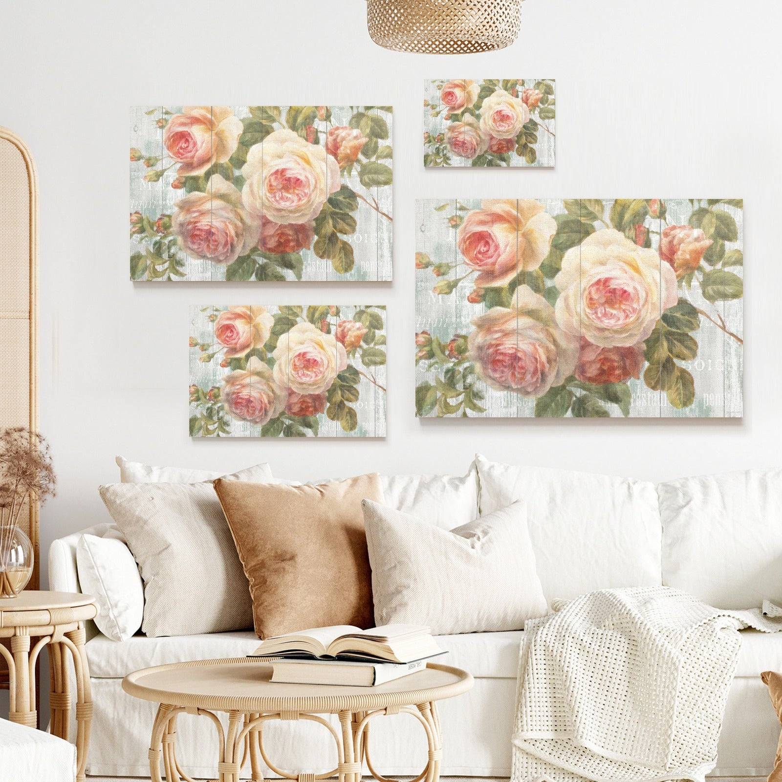 Vintage Roses Canvas Print Set, Modern home decor. Floral wall art, USA made.