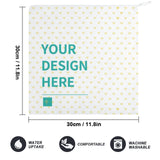 Custom hand towel with "YOUR DESIGN HERE", heart pattern, water absorbent, comfortable, machine washable.