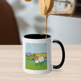 White ceramic mug with sheep art, black interior, perfect gift for home or office, ceramic mug made in USA