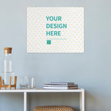 Custom canvas print with 'YOUR DESIGN HERE' text, heart pattern. Personalized wall art, perfect for home decor.