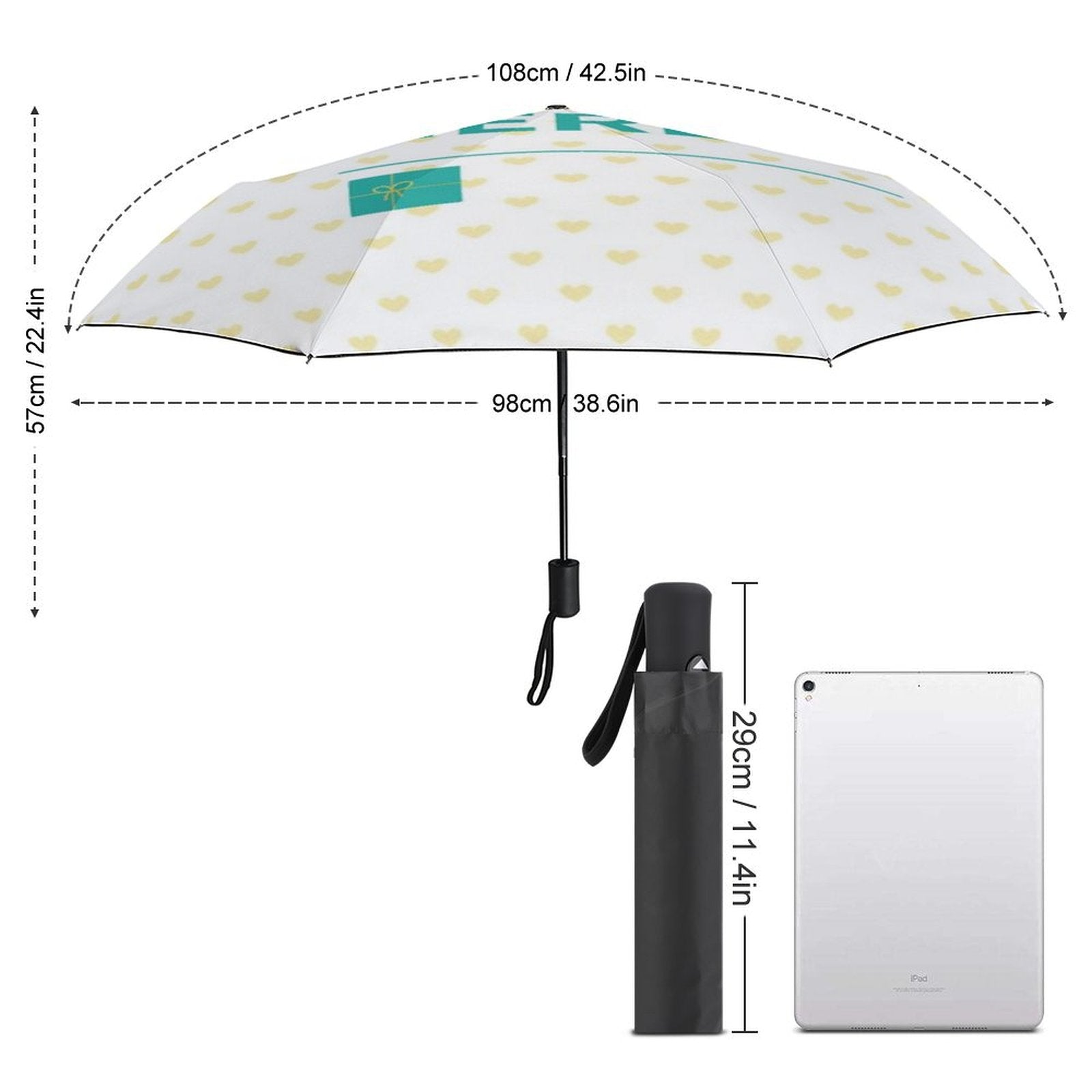 Custom UV resistant umbrella with heart pattern, 3 fold auto umbrella gift for men and women - MyArtsyGift