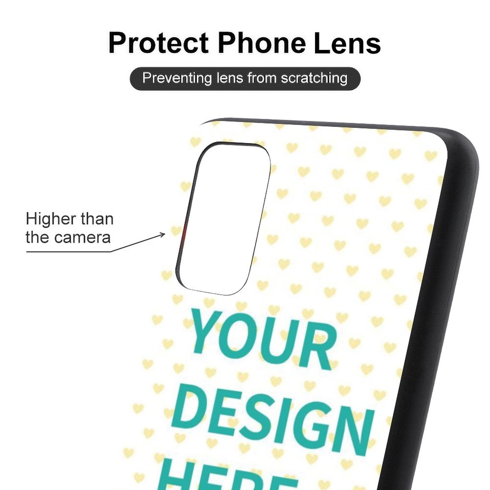 Personalized Samsung phone case with "YOUR DESIGN HERE" design, heart pattern for custom designs, MyArtsyGift