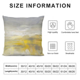 Abstract art pillow cover, soft plush material in gray and yellow, perfect for sofa or living room decoration.