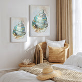 Oyster II wall art canvas painting, modern living room decor with teal and blue design