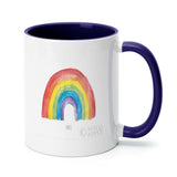Pride mug with rainbow design, blue handle and interior, personalized gift from MyArtsyGift