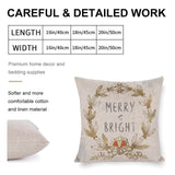 Christmas cotton linen pillow cover, "MERRY & BRIGHT" text and wreath design, holiday home decor, various sizes available