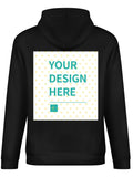 Black men's stick hooded sweatshirt with custom design on the back. Personalized gift option.