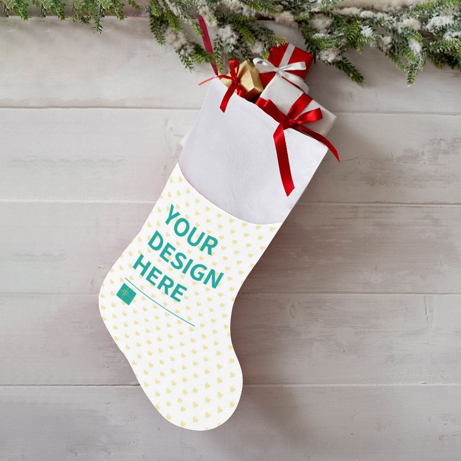 Personalized Christmas stocking with 'YOUR DESIGN HERE', holiday gift, family decoration, Xmas stocking.