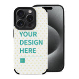 Custom iPhone 15 case with 'YOUR DESIGN HERE' design, fiber leather, anti-scratch, heart pattern, for iPhone 15 series