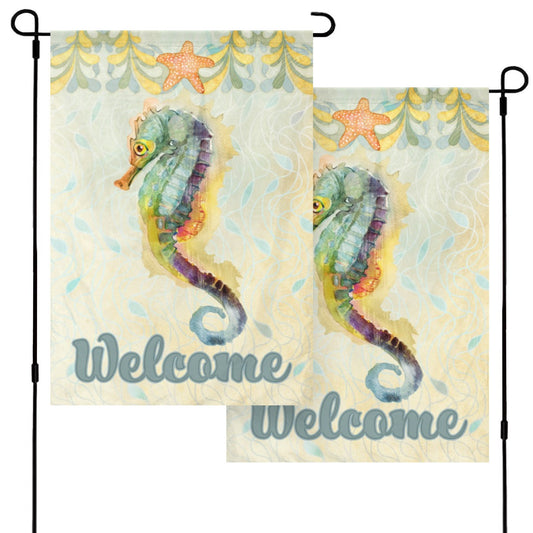 Seahorse Welcome Garden Flag, double-sided, polyester, for yard farmhouse decor