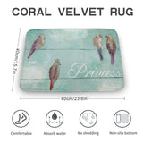 Coral velvet rug with Princess bird design, non-slip and absorbent for bathroom