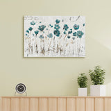 Abstract floral canvas print with teal flowers, wall art for home decor, USA made, suitable for living room or bedroom