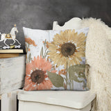 Sunflower plush pillow cover for sofa, couch, or living room decor. Soft, fluffy pillow with floral design.