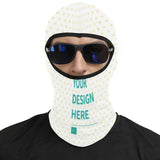 Customizable ski mask balaclava with 'YOUR DESIGN HERE'. Personalized winter face mask with heart pattern. Unisex design.