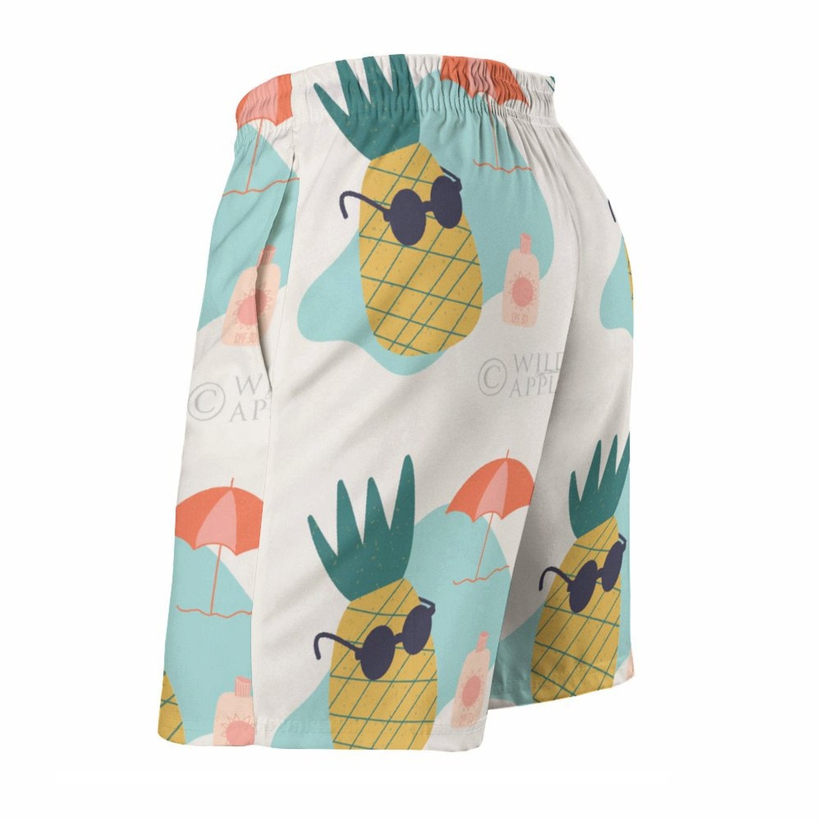 Men's Hawaiian swim trunks with pineapple print and mesh lining, quick-drying fabric, perfect beach gift