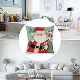 Christmas pillow cover with Santa Claus design. Linen square cushion cover for sofa, couch, or bed; holiday home decor.