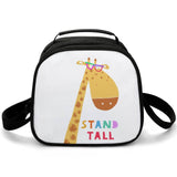 MyArtsyGift Lunch Bag: Giraffe design with colorful text 'Stand Tall', durable and lightweight for kids.