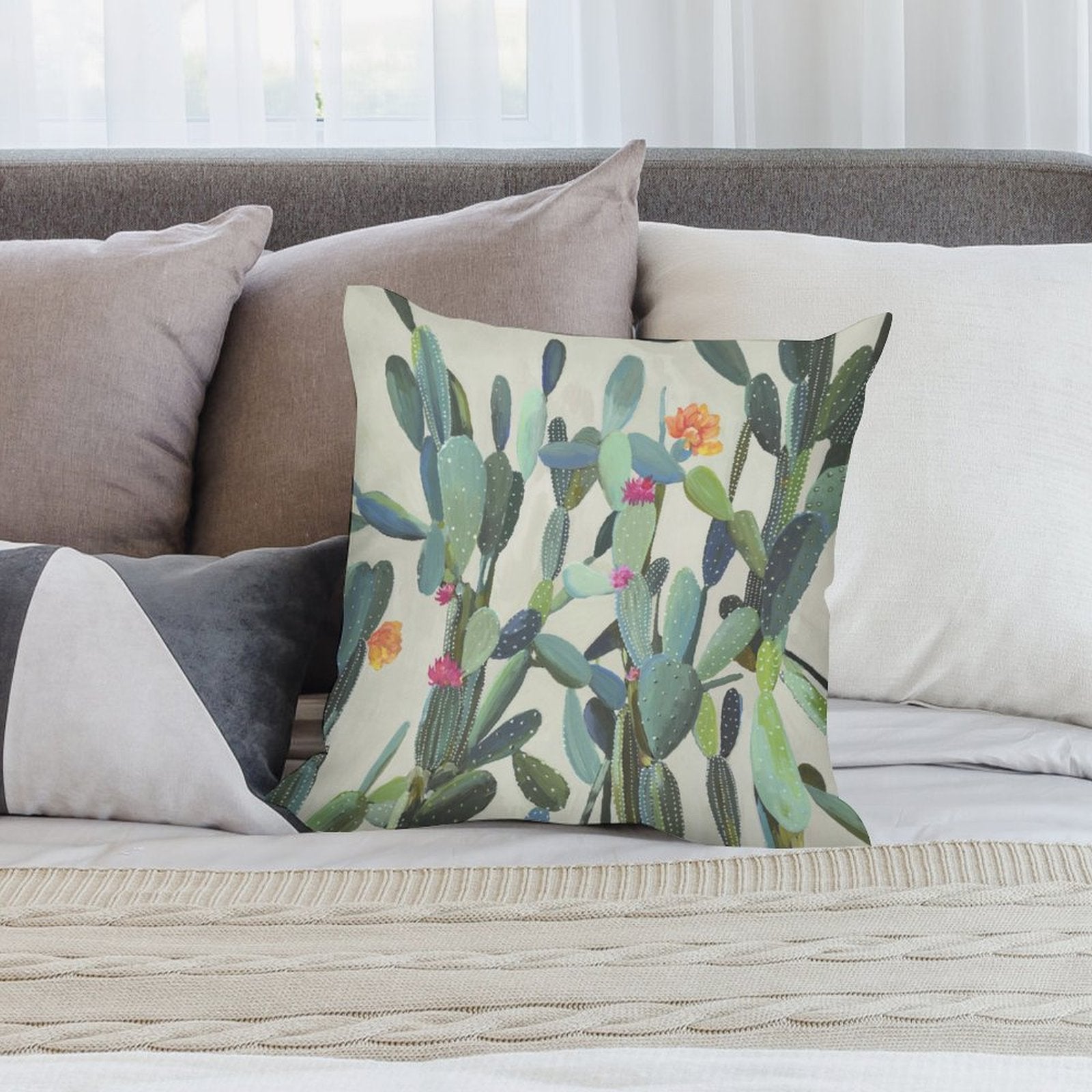 Cactus pattern plush throw pillow cover, soft and fluffy, living room decor, sofa cushion, MyArtsyGift