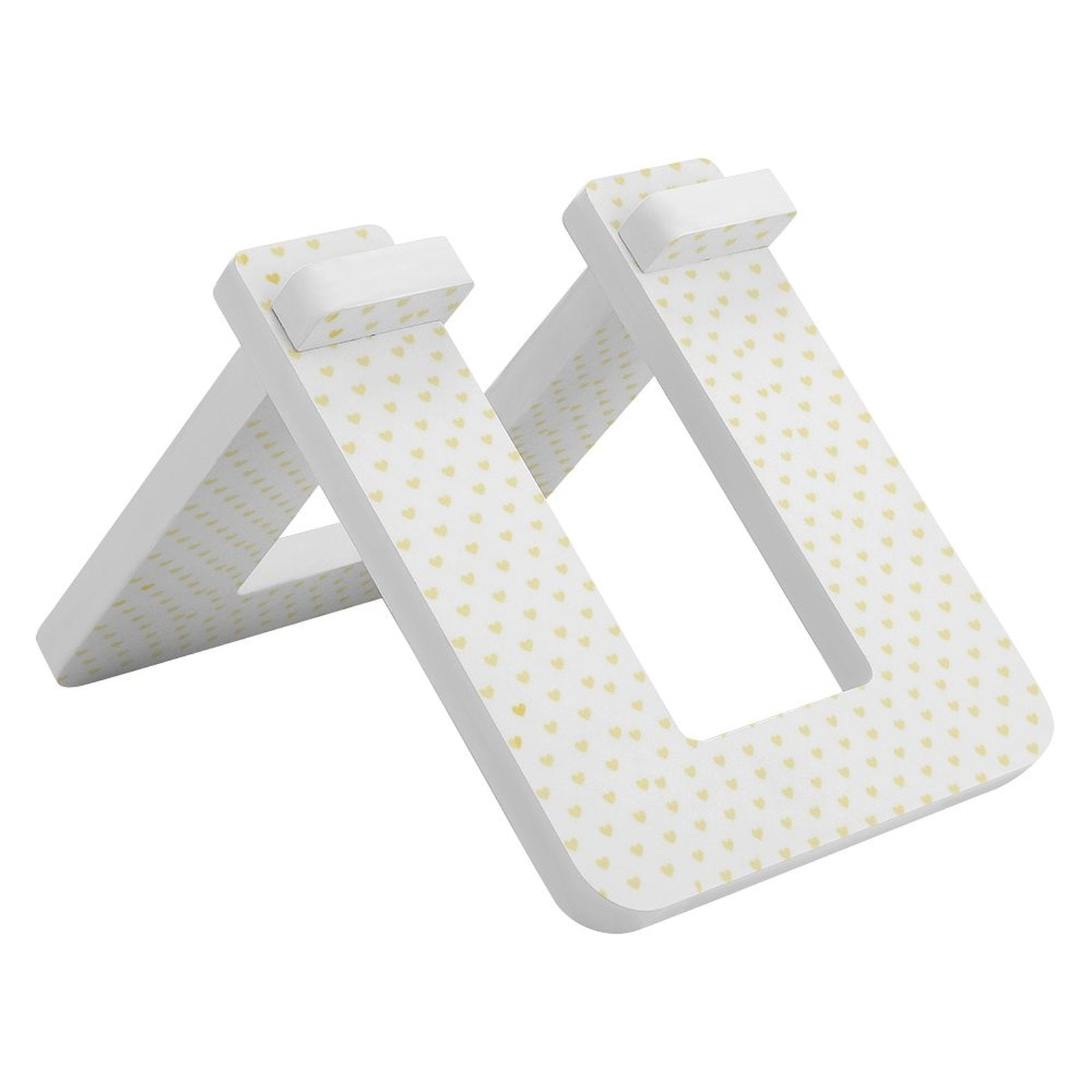 White PVC balance bike parking rack with yellow heart pattern, durable and stable design.